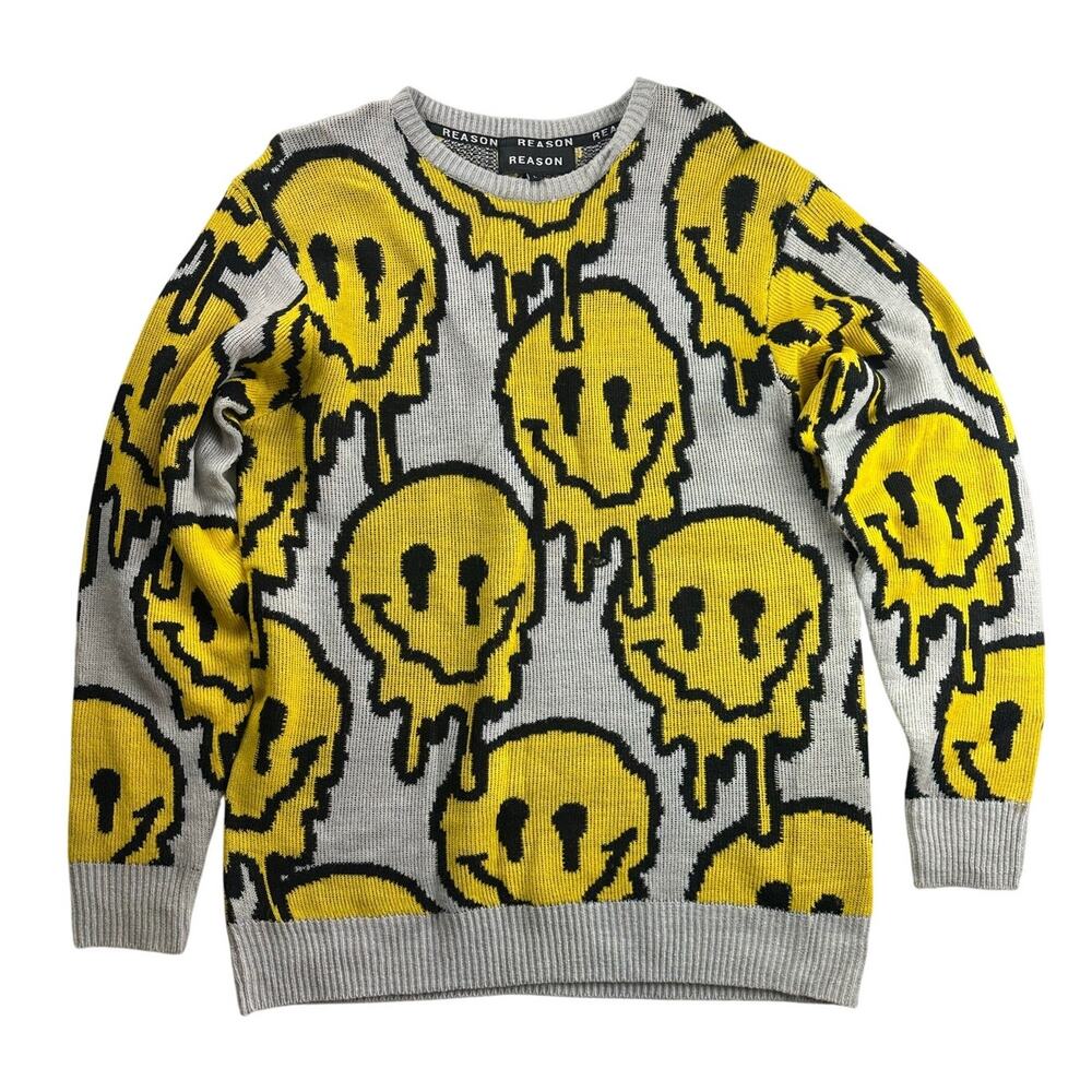 Authentic Reason Knitted Sweater Size Large Color Grey/Yellow